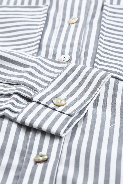 Striped Pocketed Buttons Long Sleeve Shirt