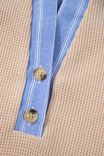 Parchment Plus Size Striped Contrast Trim Waffle Knit Collared Top