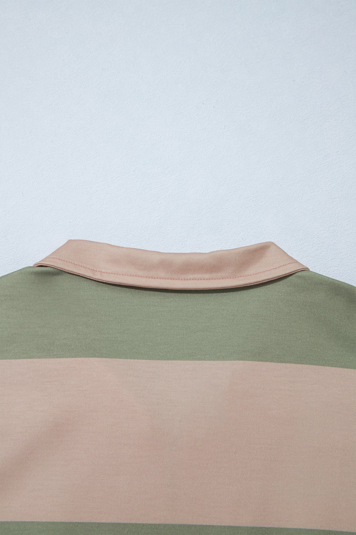 Green Striped Colorblock Zipper Pullover Long Sleeve Loose Top