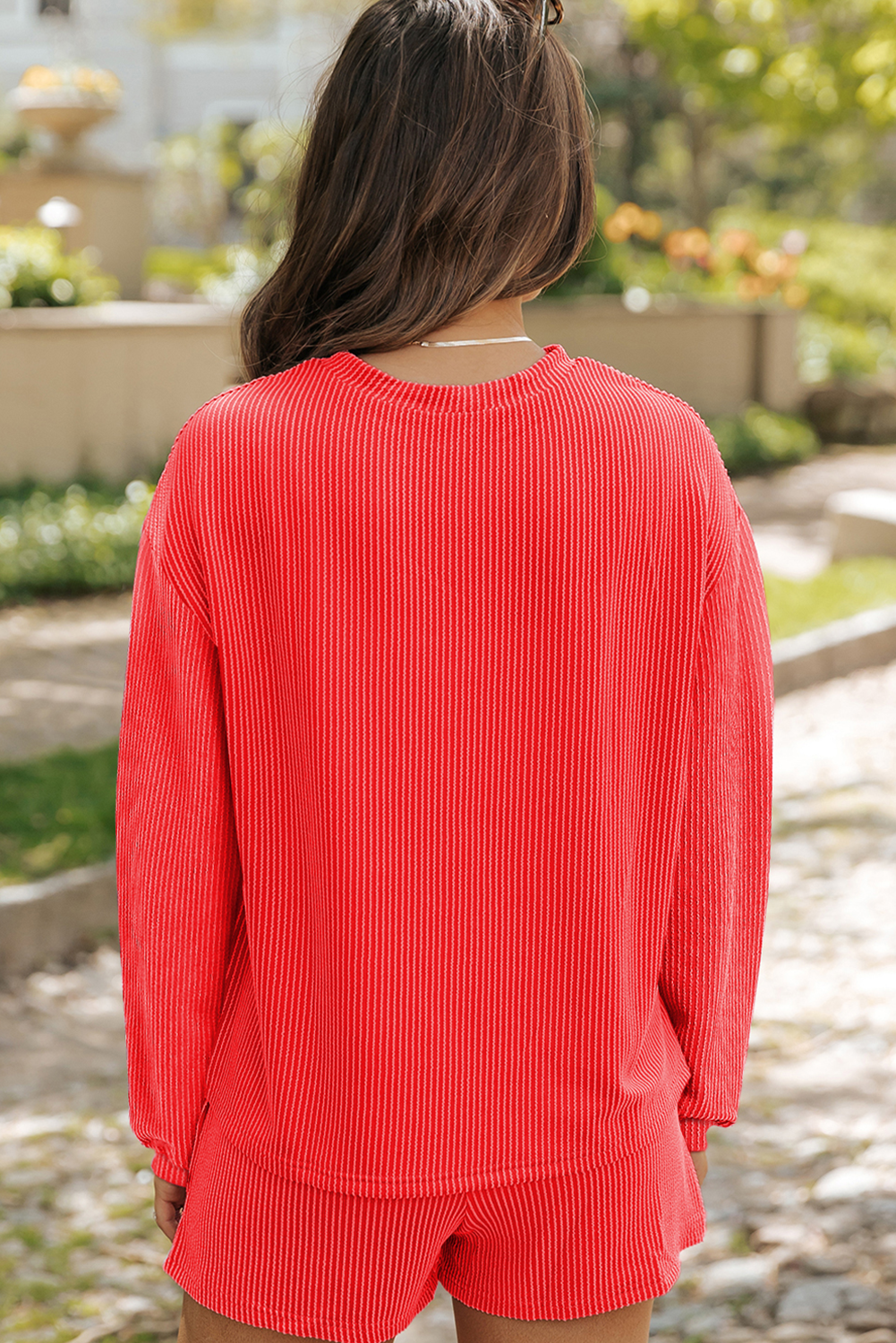 Ensemble pull et short en velours côtelé à motif cœur et flamme dorée