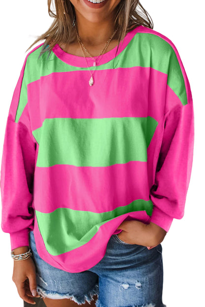 Haut ample à rayures colorblock vert clair et épaules tombantes