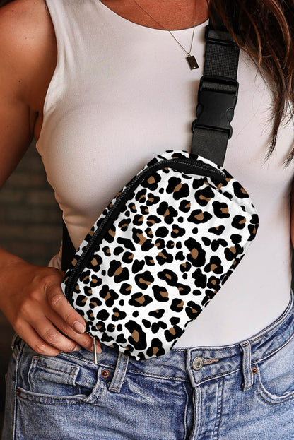 Sac bandoulière zippé multicouche imprimé guépard blanc