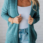 Lapis Mix Pattern Hollowed Knit Open Front Cardigan