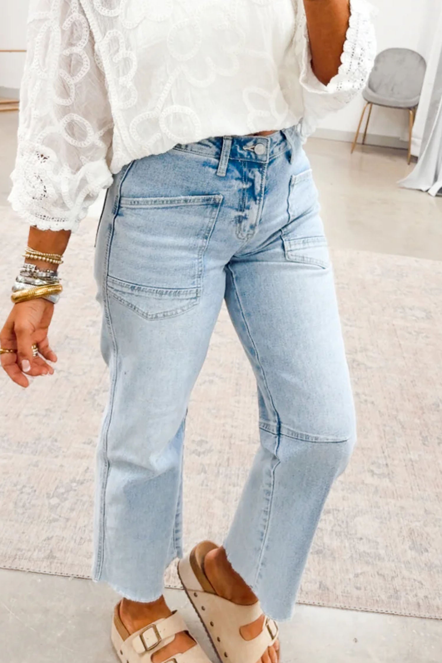 Beau Blue Frayed Cropped Straight Jeans