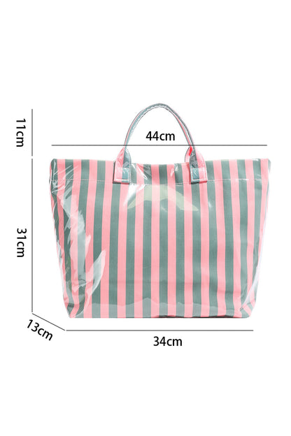 Blackish Green Glossy Striped Vinyl Large Tote Bag