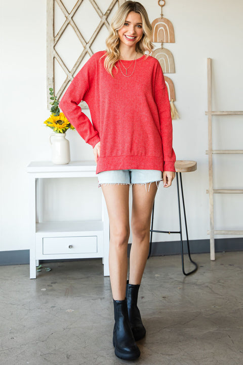 Waffle Knit Side Slit Pullover Top