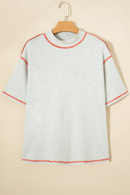 Light Grey Reversible Contrast-Stitched T-Shirt