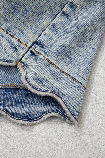 Myosotis Scalloped Detail Button Front Short Denim Skirt