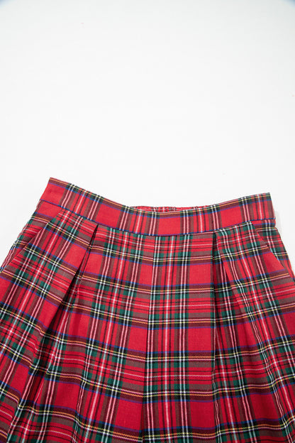 Red Festive Plaid Wide Leg Pull On Pants