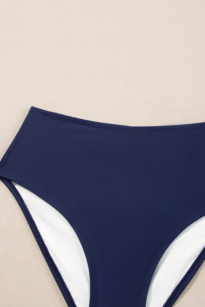 Maillot de bain tankini 2 pièces à rayures bleues avec cordon de serrage et effet gainant