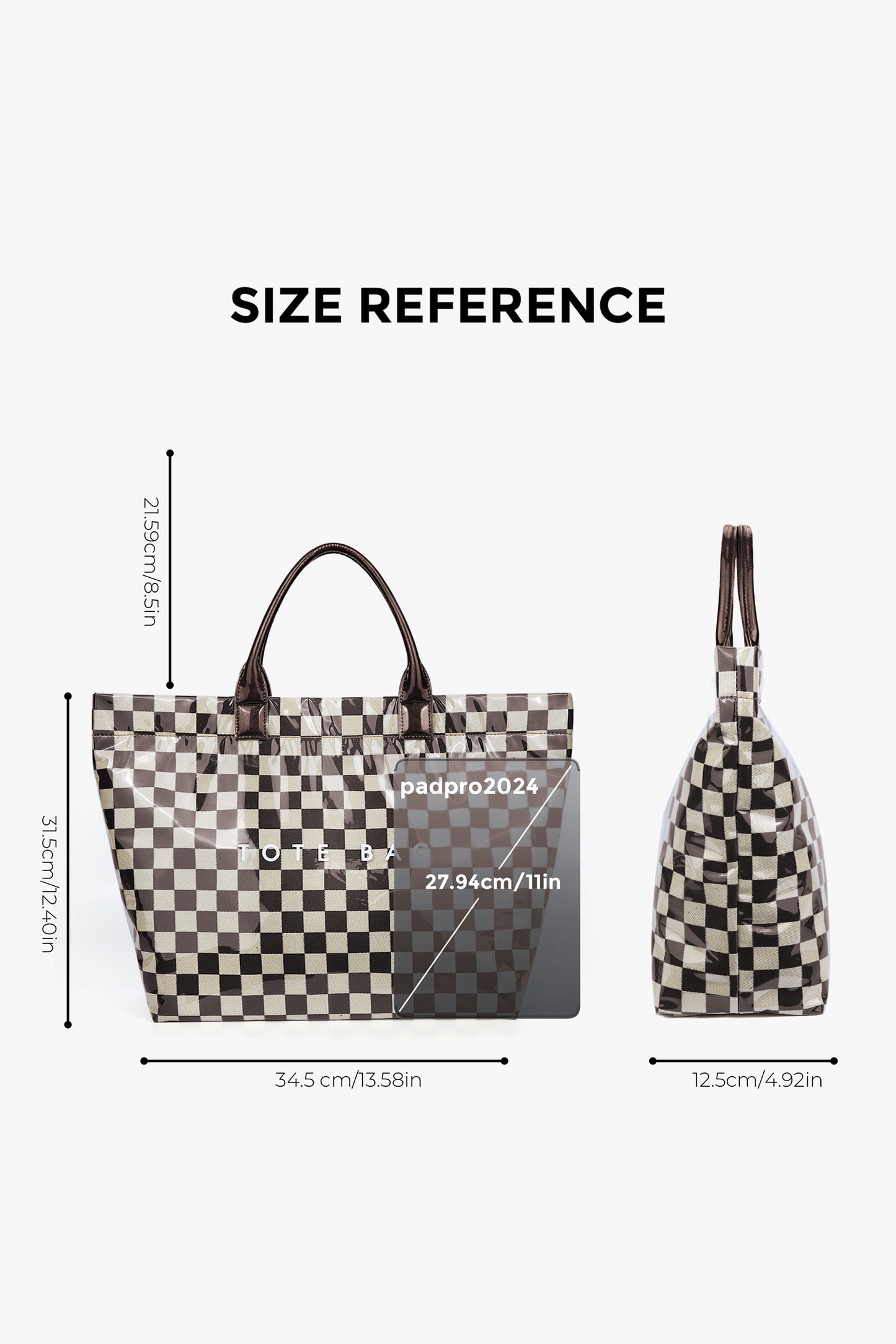 Color black Checkered Glossy PU Leather Tote Bag