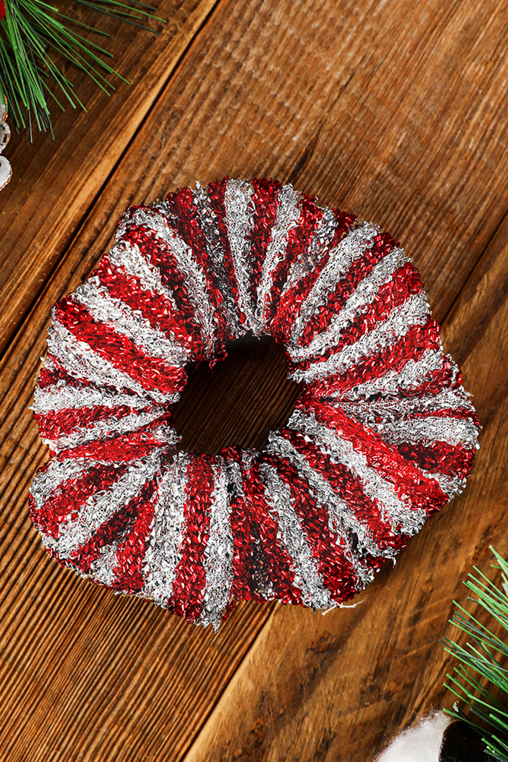 Burgundy Glitter 2-tone Stripes Christmas Hair Tie