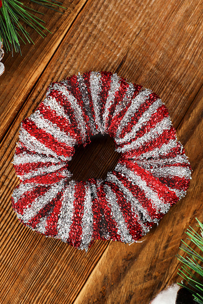 Burgundy Glitter 2-tone Stripes Christmas Hair Tie