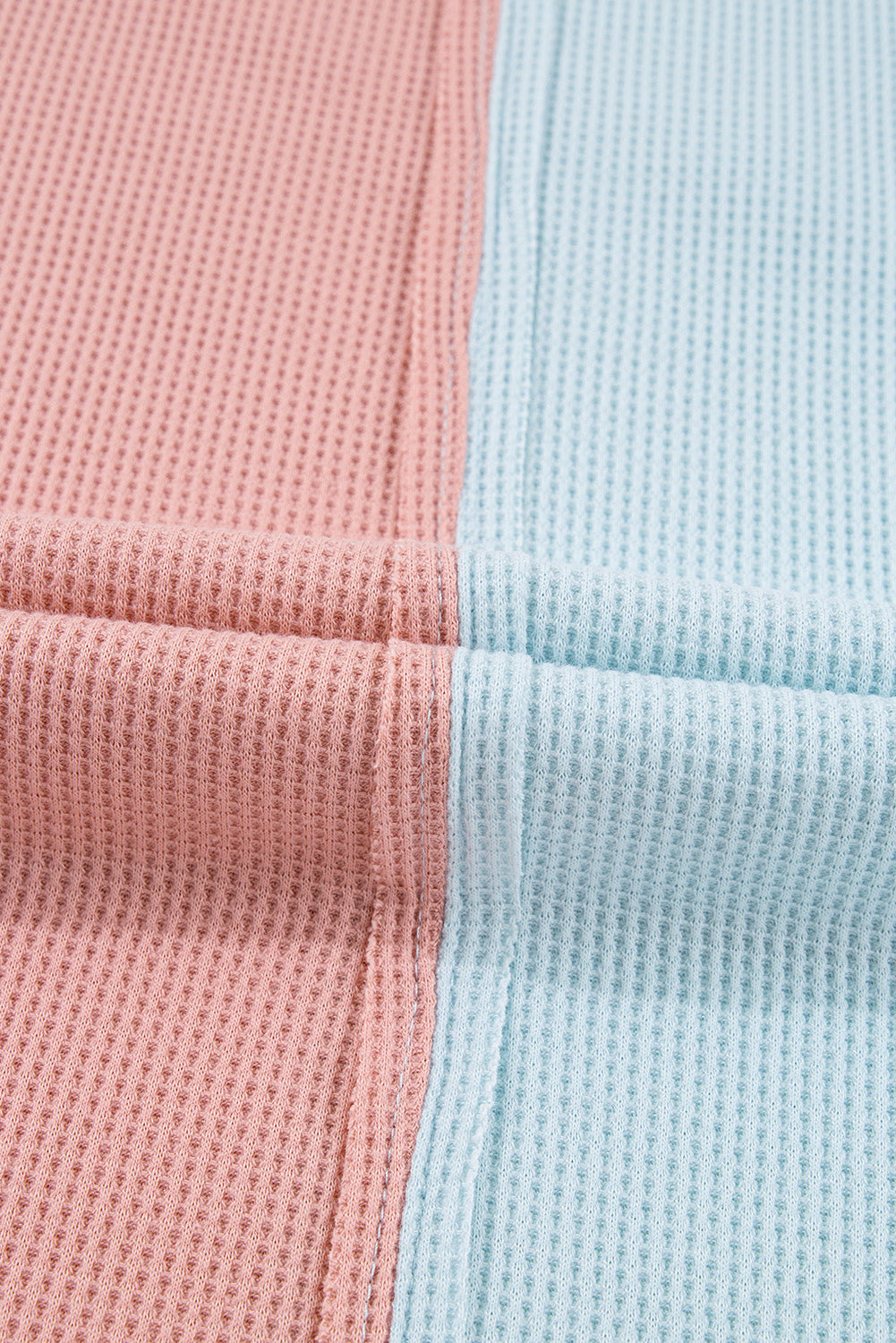 Rose Pink Floral Patchwork Waffle Color Block Pullover Top