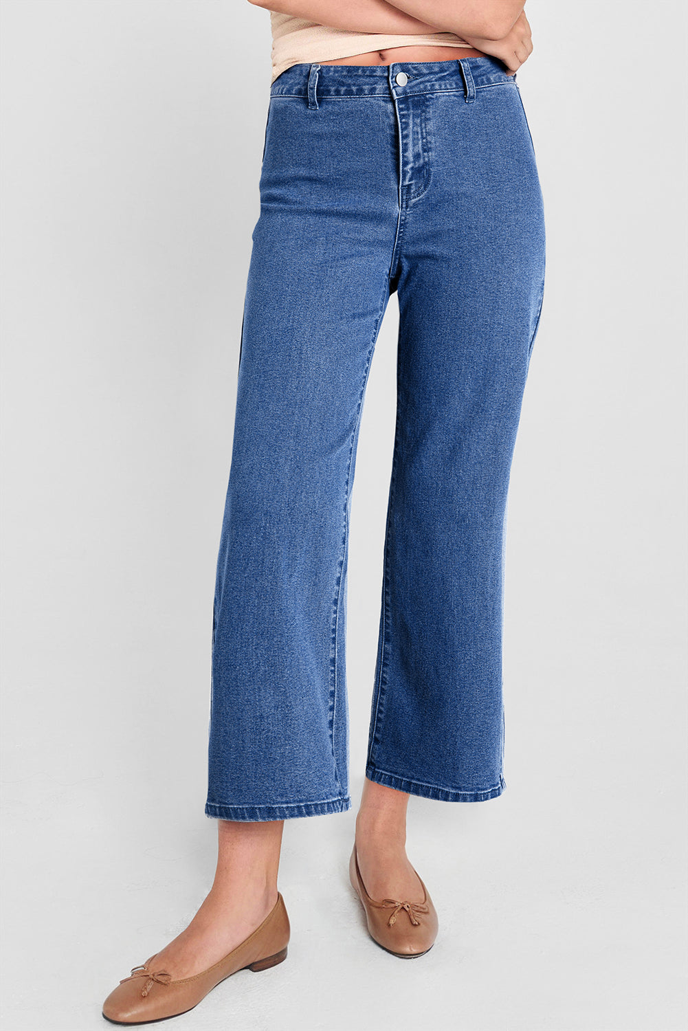 Dusk Blue Solid Color High Waist Straight Leg Jeans