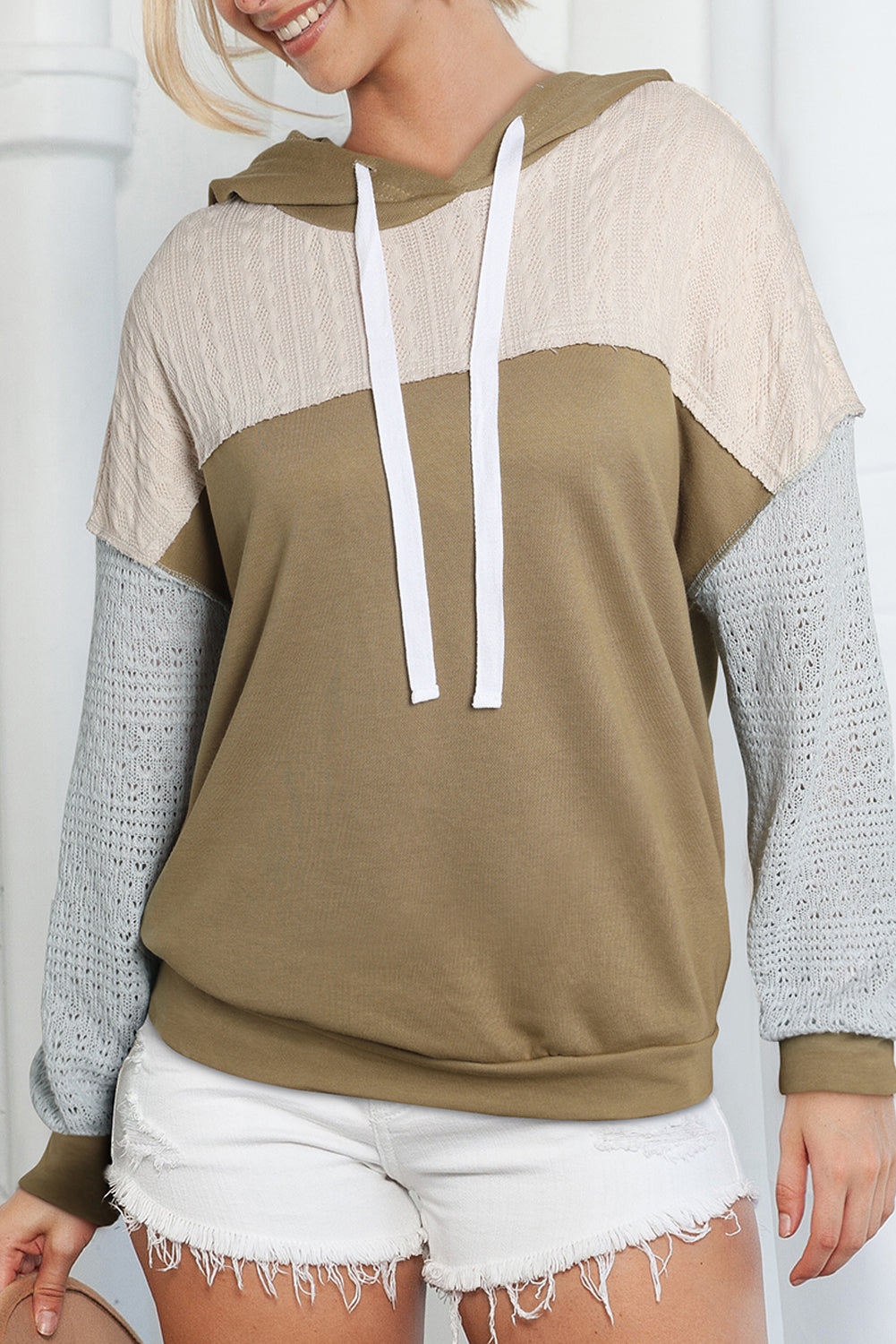 Sweat à capuche patchwork gris colorblock 