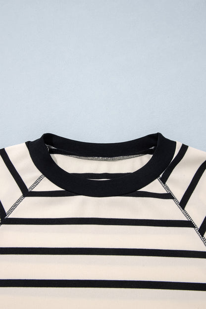 Beige Stripe Relaxed Long Sleeve Top Color Block Detail Drawstring Pant Set