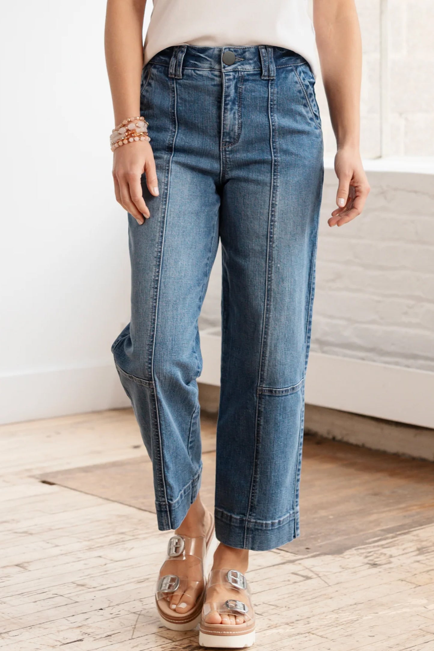 Sail Blue Exposed Stitching Straight Jeans