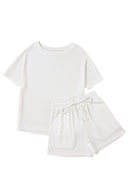 Ensemble t-shirt texturé décontracté blanc et short à cordon