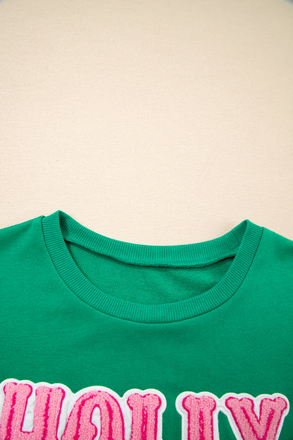 Sea Green HOLLY JOLLY Towel Embroidered Christmas Holiday Sweatshirt