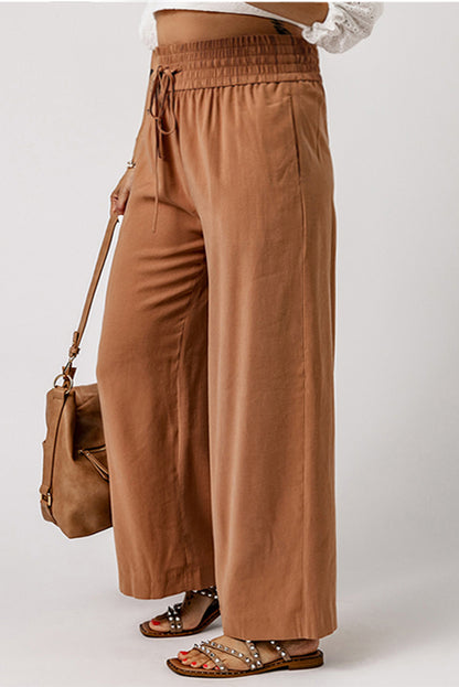 Drawstring Elastic Waist Casual Wide Leg Pants
