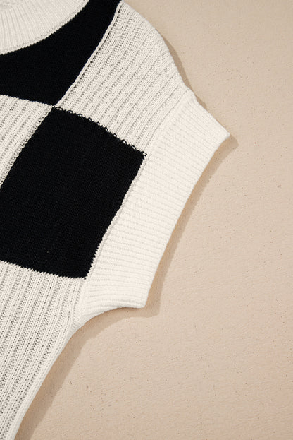 Pull ras du cou à manches courtes et à carreaux noirs