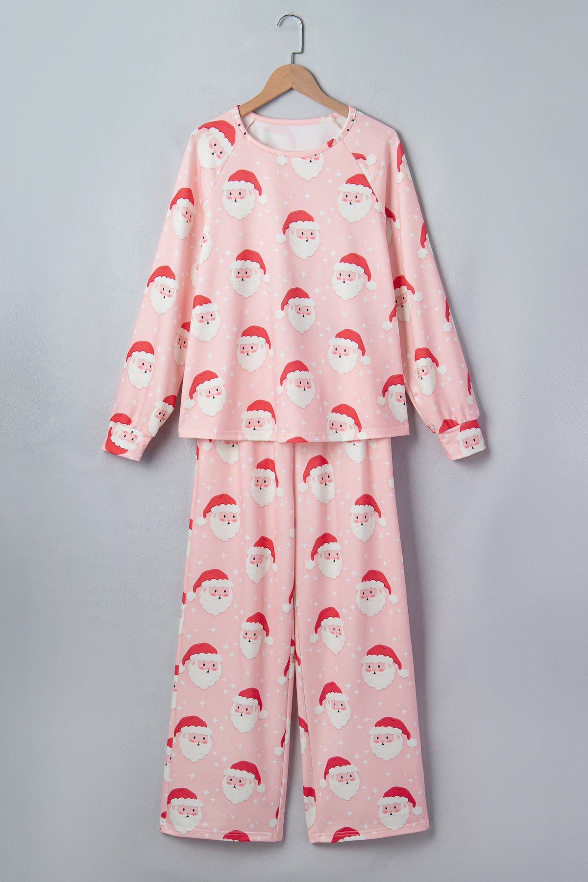 Pink Abstract Santa Pattern Long Sleeve Two Piece Shift Lounge Set