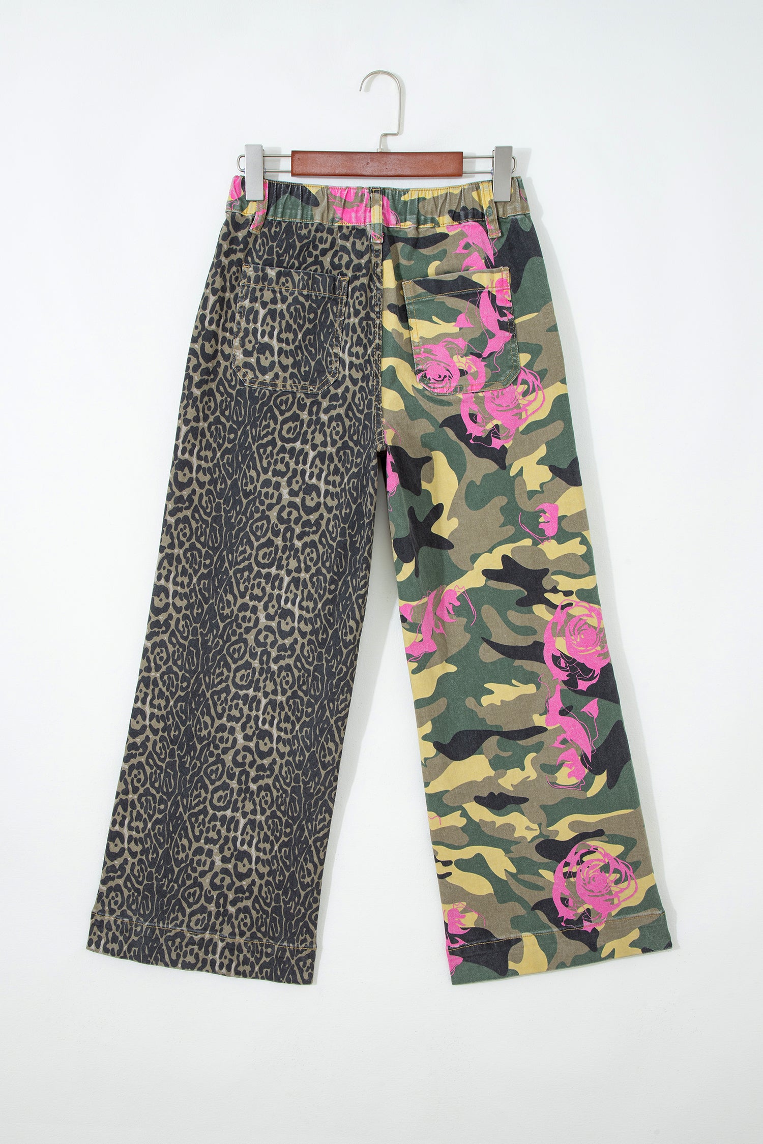 Multicolour Abstract Camouflage Print Contrast Leopard Patchwork Straight Leg Jeans