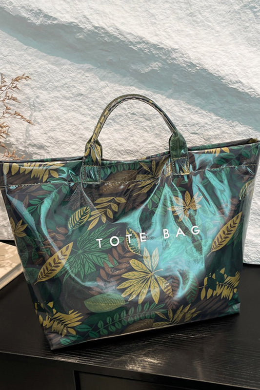 Blackish Green Tropical Print Travel Tote Bag