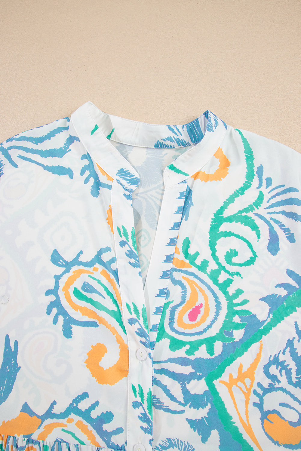 Sky Blue Tribal Bracelet Sleeve Buttoned Mini Dress