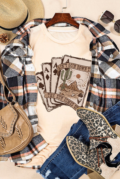 T-shirt à manches courtes kaki à imprimé graphique de cartes de poker western