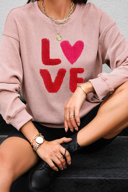 Pink Valentines LOVE Graphic Corded Baggy Sweatshirt