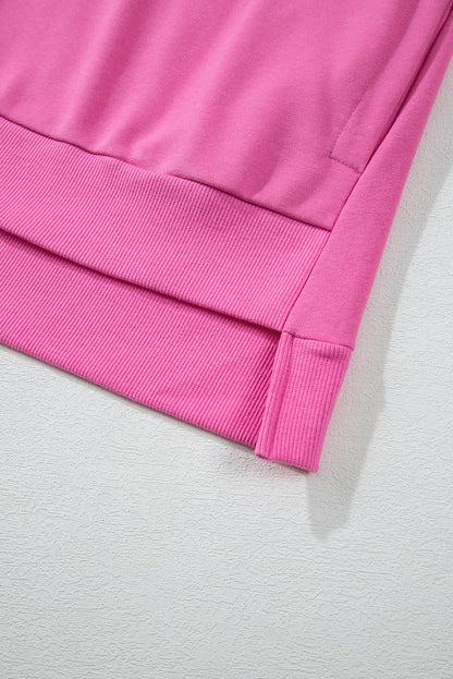 Sweat-shirt uni Bonbon à col rond et ourlet haut-bas