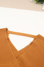 Rib Knit Surplice Neck Belted Peplum Sweater