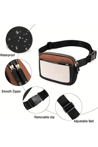 Sac bandoulière zippé amovible en cuir blanc colorblock