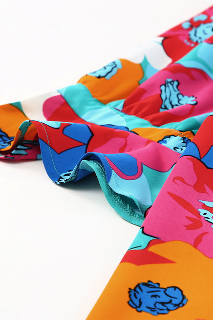 Blusa con cuello en V y manga 3/4 con estampado floral multicolor 