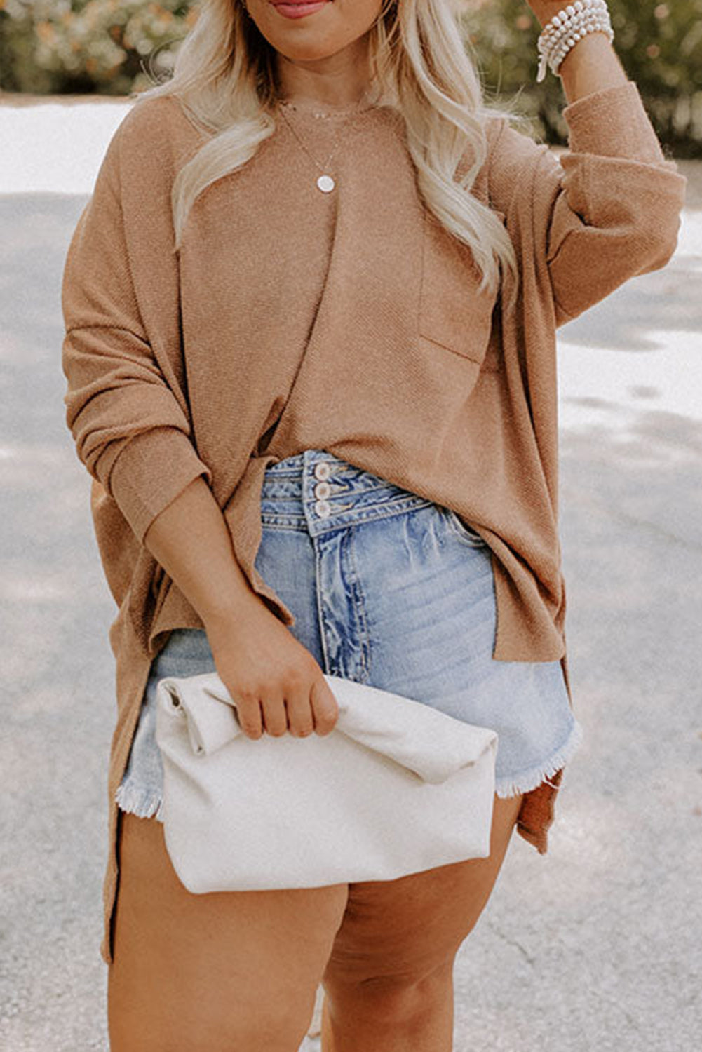 Parchment Plus Size Drop Shoulder Knit Tunic Top