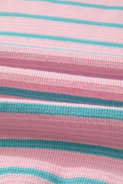 Pull ample à rayures roses, col rond et épaules tombantes