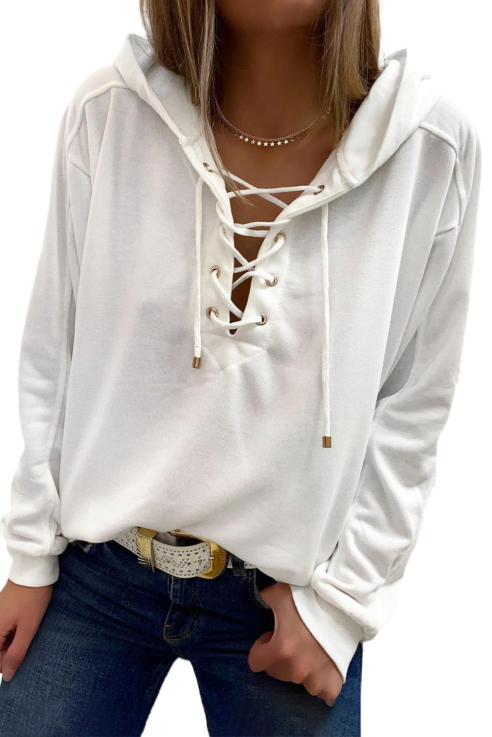 Casual Solid Color Lace-up Hoodie