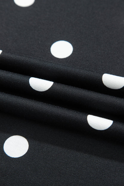 Black Polka Dot Raw Hem Relaxed Pullover Loose Skort Two Piece Set