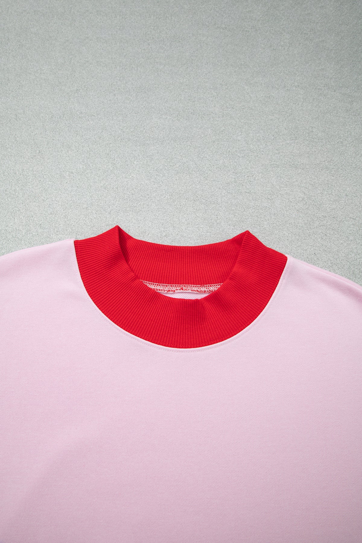 Pink Color Block Contrast Trim Plus Size Sweatshirt