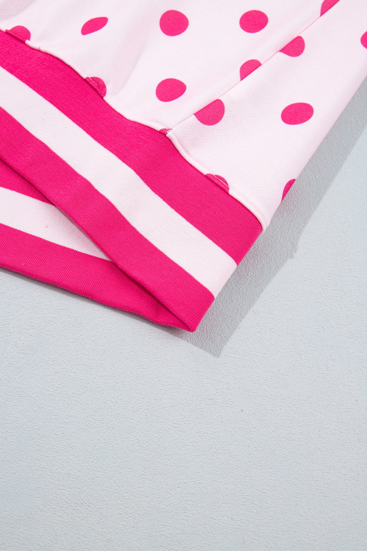 Pink Polka Dot Colorblock Round Neck Pullover Sweatshirt