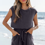 Combinaison Bristol noire en tricot à dos ouvert et manches courtes avec cordon de serrage