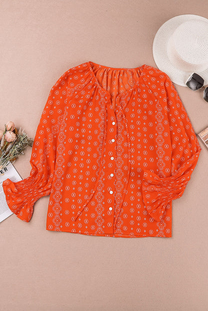 Blusa con botones y cuello en V con estampado floral 