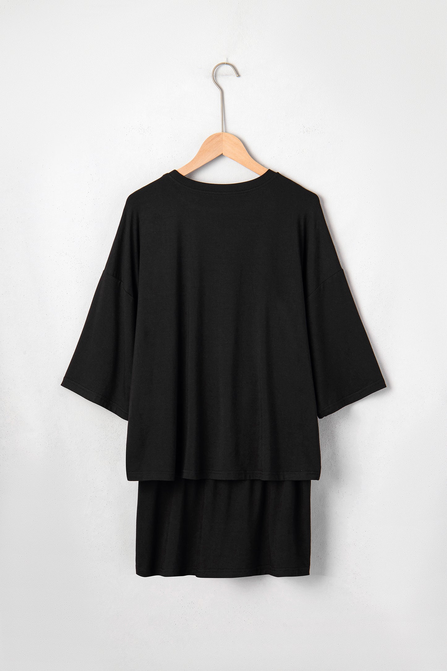 Black Solid Color Oversize Tee Tie Wrap Mini Skort 2pcs Set