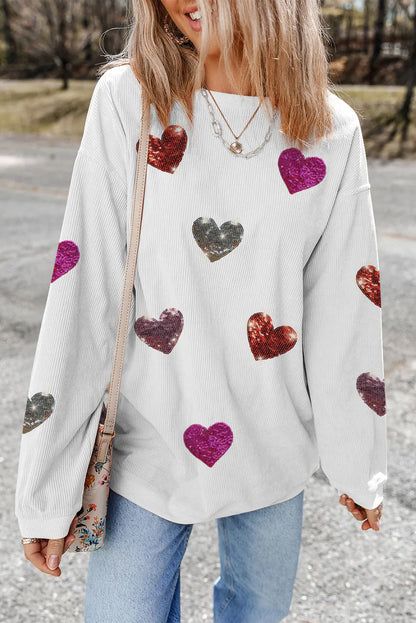 Sweat-shirt blanc à cordon avec motif cœur de Saint-Valentin
