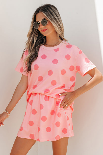 White Polka Dot Short Sleeve Top Casual Skort 2pcs Outfit
