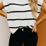 White Striped Batwing Sleeve Sweater Tee