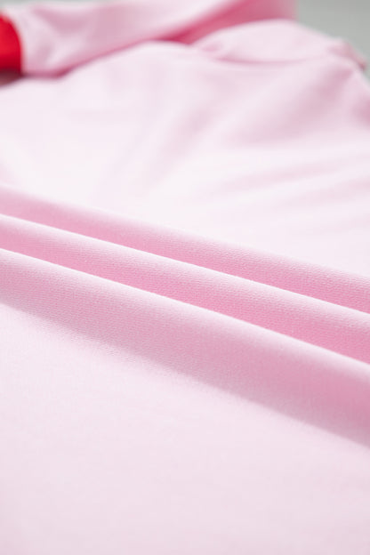 Pink Color Block Contrast Trim Plus Size Sweatshirt