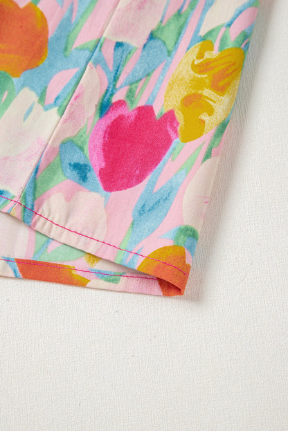 Chemisier rose à volants superposés et col en V avec manches flottantes